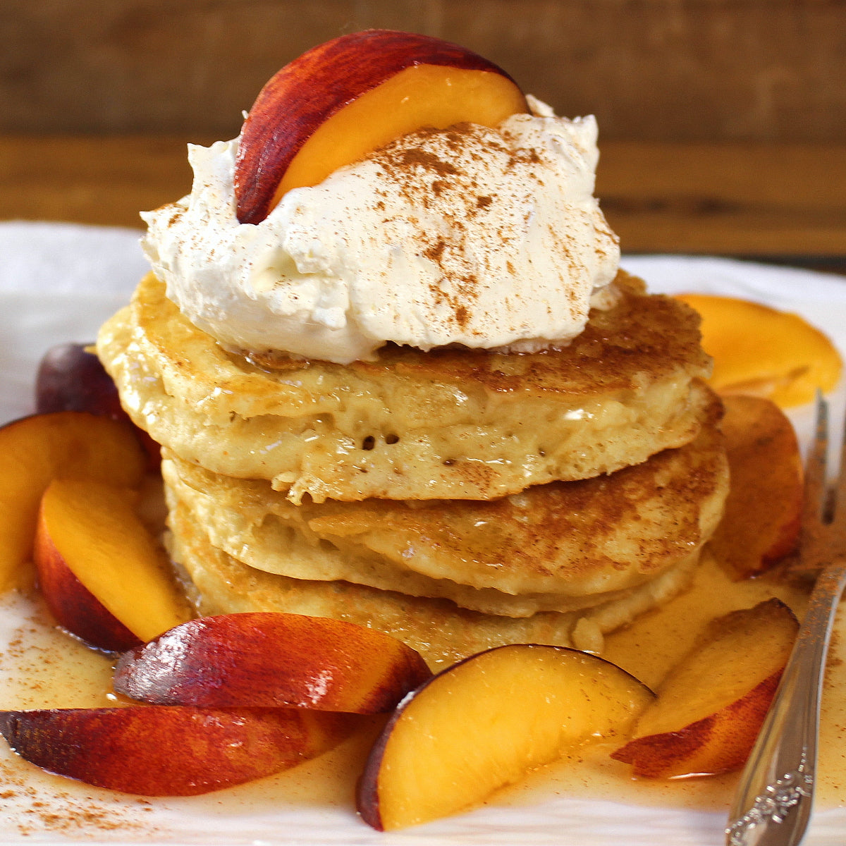 Protein Pancakes topped w/ Peaches