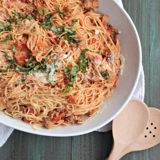 Italian Sausage & Peppers over Angel Hair